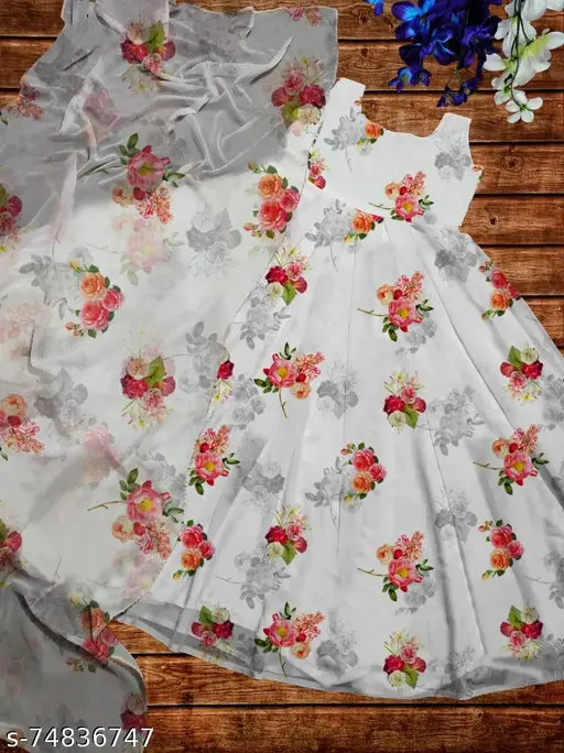 Shyamaju Georgette sleeveless dupatta gown, printed net, M-XXXL sizes, Indian fashion