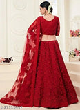 Embroidered heavy net Charvi Lehenga set, semi-stitched with lace border dupatta, India origin