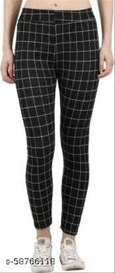 Cotton blend checked women's jeggings for yoga, gym, or casual wear, available in sizes 26-32 (S-M-L)