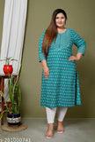 Blue plus size cotton kurta with floral print, three-quarter sleeves, Avnii Women's fashion