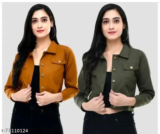 Mustard green denim jackets combo (2 N), cotton blend women's and girls' clothing on hanger