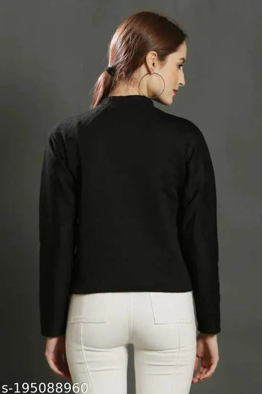 Leather BORFI jacket, solid-colored long sleeve jacket with free size for women