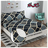 Supersoft premium cotton fitted bedsheet set, double bed size (72x78), 230 thread count, all-around elastic for up to 8" mattress, includes 2 pillow covers. Luxurious bedding ensemble, ideal for summer