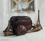 Leather checked sling bag, three compartments for women, high-quality Indian craftsmanship