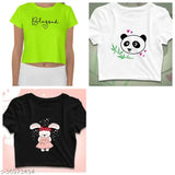 Cotton crop round-neck T-shirts for women, printed with fashionable designs, available in sizes S-XL (Indian sizing)