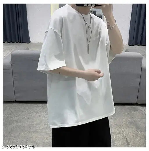 Men's solid cotton three-quarter sleeve drop shoulder t-shirt, India