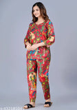 100% pure cotton Starry Nights coord set nightdress & nightsuit, vibrant tropical print pajama top & bottom set for lounging, sleepwear with drawstring waist & three-quarter sleeves