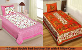 White cotton floral Jaipuri single bed bedsheet combo pack, ideal for summer adult use. Set includes 2 bedsheets and 2 pillow covers." (108 characters)