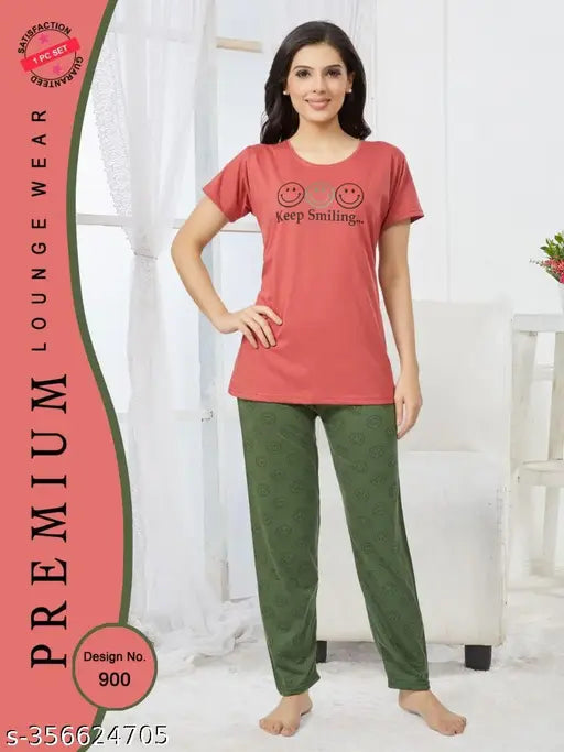 Monsoon Festival Special Women's Cotton Hosiery NightSuit with Printed Net Pattern, perfect for casual and sleepwear