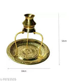 Navy blue brass pooja plate thali with Shivling stand, Abhishek Lota Kalash for Hindu puja rituals, 100% brass construction