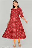 New printed Rayon Anarkali kurti with three-quarter sleeves, vibrant Indian fashion for women's events