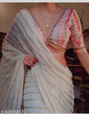 White georgette Bollywood saree with embroidered blouse, perfect for party wear