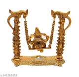 Golden brass antique finish Ganesh Jhula Swing statue on peacock swing, handcrafted Indian Ganesha idol for home decor and spiritual gifts