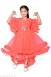 Pink net frock for 3-4 years old, solid pattern, latest fashion from Maruf Dresses, India
