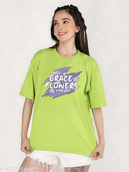 Cotton Oversized Baggy T-Shirt, floral print, three-quarter sleeves - Skyct Store