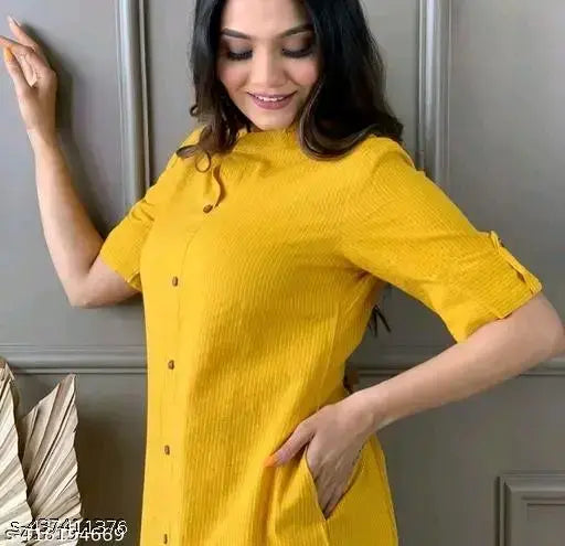 Myra Pretty Women Cotton Kurta Sets - Solid patterned kurta with palazzo bottomwear, short sleeves, single size variety from India