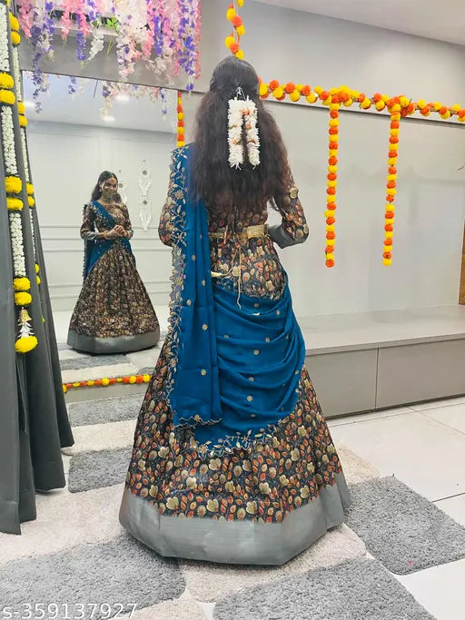 Soft silk and art silk Indian women's lehenga choli set, unstitched from South Design, originating in India