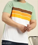 Men's plus size striped acrylic t-shirt, short sleeves, vibrant stripe pattern