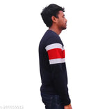 Black and White Red Striped Round Neck Cotton T-Shirt for Men, full sleeves, comfortable fit, cozy fabric, versatile layering, casual elegance, modern stripes. Made in India