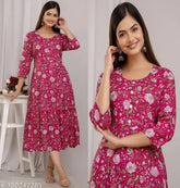 Rayon printed Anarkali kurti, three-quarter sleeves, trendy, lightweight, casual wear for women