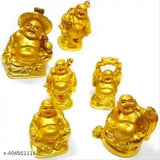 Golden laughing Buddha set of 6, Fengshui home decor figurines made of polystone gold