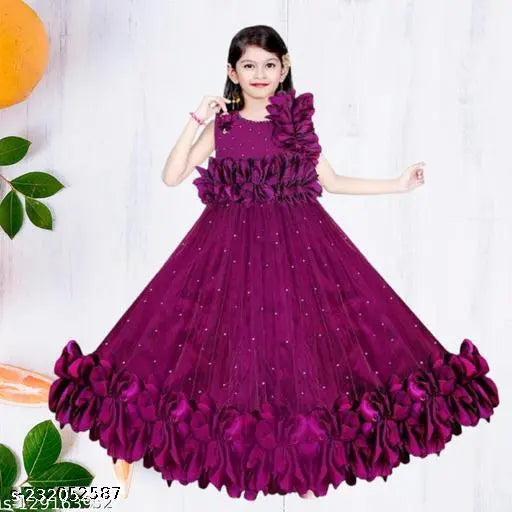 Purple embellished net gown, kids partywear by RK Collection
