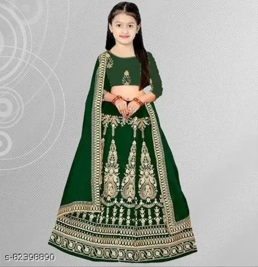Stylish kids' satin lehenga choli with embroidered sleeves - Indian ethnic occasion wear (3-4yrs, 24m/26m/1.5m)