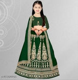 Stylish kids' satin lehenga choli with embroidered sleeves - Indian ethnic occasion wear (3-4yrs, 24m/26m/1.5m)