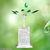 Silver plated Tulsi plant decorative item, enhances home or office decor, perfect for weddings, anniversaries, housewarming, gifts, Diwali, festivals. Made from German silver in India
