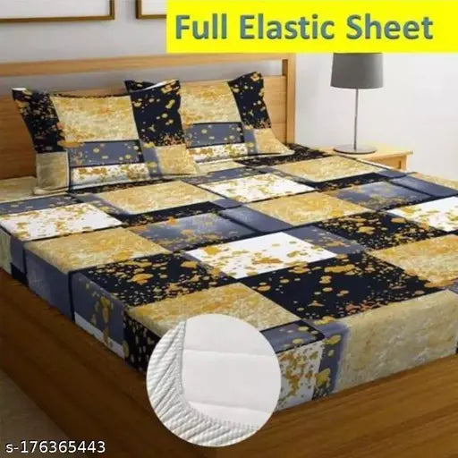 Black box containing premium cotton, elastic fitted bedsheets and 2 pillow covers for a double bed (78x72+10), super soft and 180 TC, ideal for summer, adult use