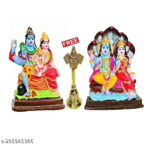 Marble-crafted Vishnu Ji Idol with Shiva Parvati Ganesha, 5" tall spiritual figurine for religious home decor or temple showpiece