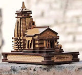 Handcrafted wooden Kedarnath Temple miniature model, ideal for car dashboard, office desk, or home temple. Measures 8 cm (L) x 10 cm (H) x 0.5 cm (B). Indian artifact and showpiece