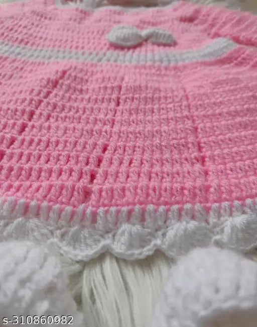 Handmade acrylic baby girl woolen sweater set with cap, hairband, and booties - Indian winter wear for 12-18 months