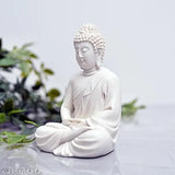 White resin Buddha statue, 5.5-inch decorative showpiece for living room, bedroom, office or desktop table home decor gifting
