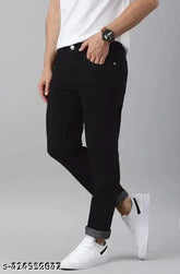 Black denim men's jeans: Affordable, high-quality trendy design with comfortable fit and durable damage knee cut