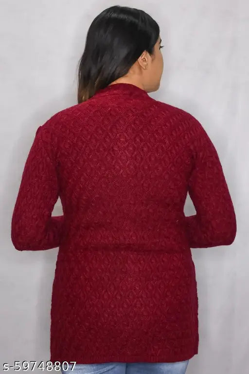 Grey acrylic embroidered cardigan, long sleeves, women's winter wear from Dartline, India