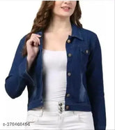 Dark Blue Denim Jacket, solid pattern for girls & women, comfortable and unique with 2 pockets. Size: 11-12 Years, made in India