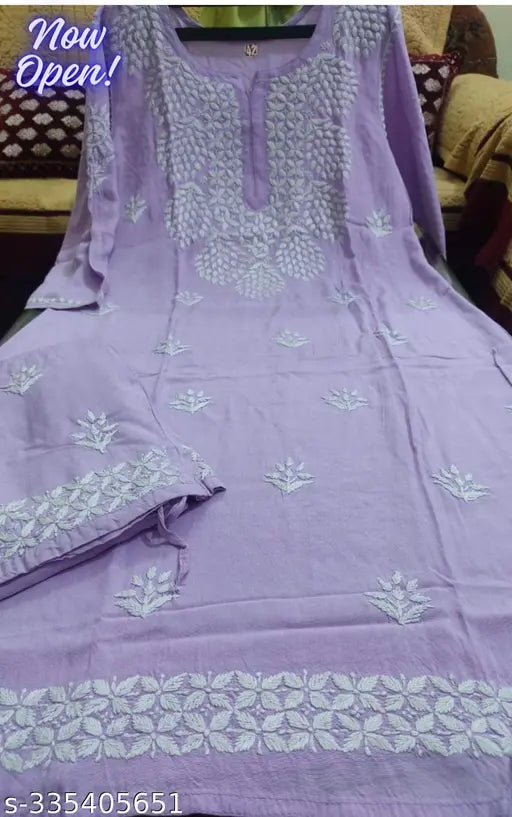 Rayon embroidered kurta and palazzos, intricate woven design on a single piece for women's ethnic wear, India origin