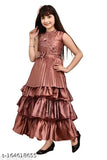 Pink silk blend sleeveless solid party gown for girls, size 3-4 Years (Bust Size: 27 in, Length Size: 30 in)