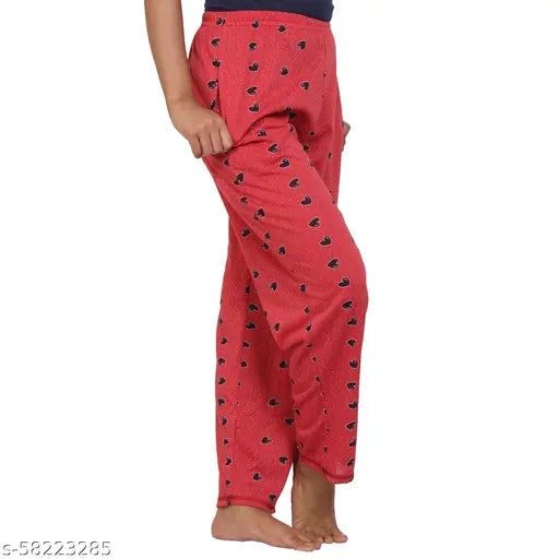 Red cotton maxi pyjama by Zionity - Indian women's comfortable nightwear