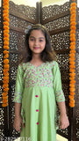Green Rayon Plazzo with Embroidered Kurti Set for Kids - Comfortable and embellished Indian attire