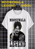 White printed Siddu Moosewala t-shirt, short sleeves polyester fabric with Indian pop culture design