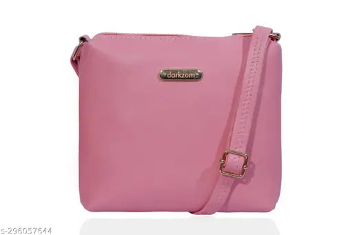Darkzom Pink PU Sling Bag - Spacious main compartment, zipper pocket, fashionable crossbody or sling bag, perfect gift for various occasions, solid PU leather material