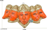 Orange polyresin Panchmukhi Hanuman Murti, 7x4 inches, decorative door entrance statue for pooja temple, Vastu gift