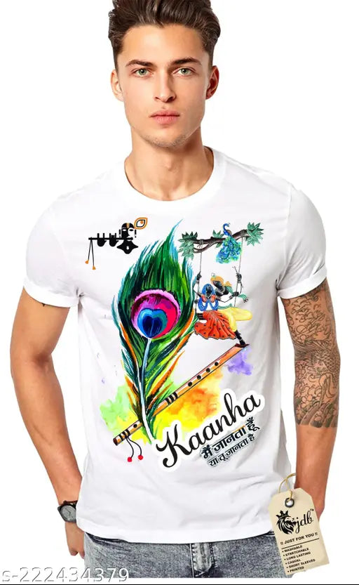 Kaanha Khada Pankh nylon t-shirt, Krishna design under 199, classic men's fashionable printed tee on display