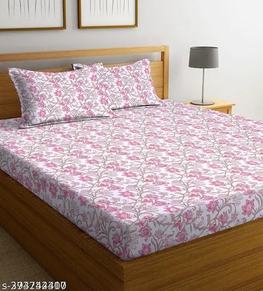 Navya Home Decor Premium cotton fitted bedsheets with 2 pillow covers, double bed, black checks pattern, 180 TC supersoft, for 78x7210 mattress