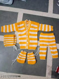 Colorblocked wool sweater set for newborn babies, hand-knitted in India
