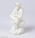 White marble handcrafted Sai Baba Idol, 6 inches tall for Pooja