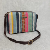 Classical jute applique design women's ethnic sling bag, free size with 3 compartments, print net pattern, perfect for daily use and versatile pairings