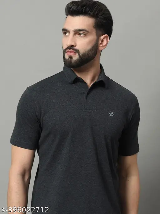 Cotton blend solid polo t-shirt for men, short sleeves, logo on chest - Renuovo, size XXL (46in/29in) made in India